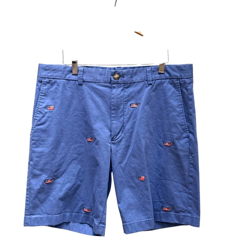 Vineyard Vines Shorts Mens 34 Blue Breaker Short American Flag Whale Patriotic